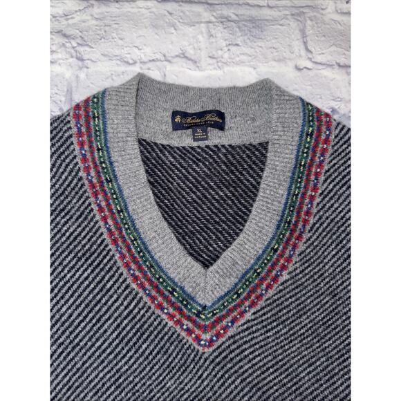 Brooks Brothers Men’s 100% Lambs Wool Multi Color V Neck Sweater Size XL - Picture 3 of 8